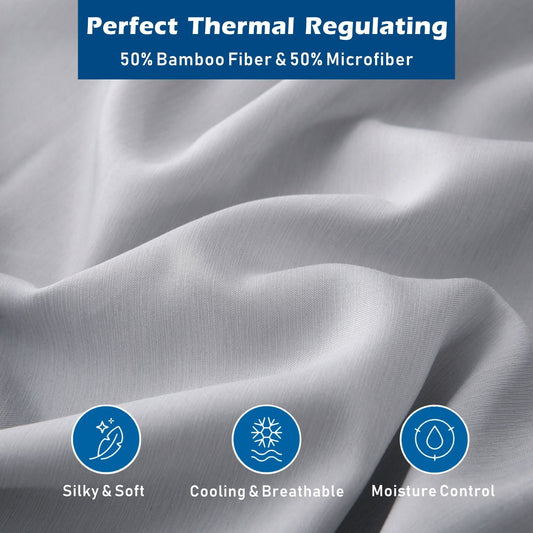 4 Piece Hotel Bamboo Cooling Sheet Set -Ultra Soft 2000TC Breathable Bed Sheets Set with 37 Centimetre Deep Pocket-Cooling Sheets for Hot Sleepers(Silver-gray,Queen)