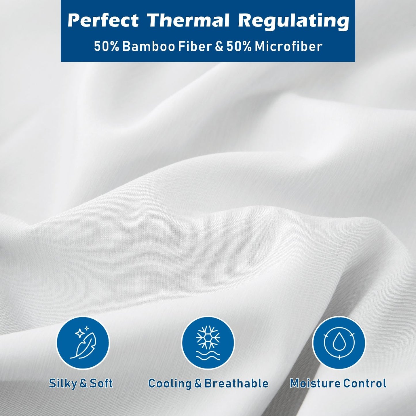 3 Piece Hotel Bamboo Cooling Sheet Set -Ultra Soft 2000TC Breathable Bed Sheets Set with 37 Centimetre Deep Pocket-Cooling Sheets for Hot Sleepers(White,Single)