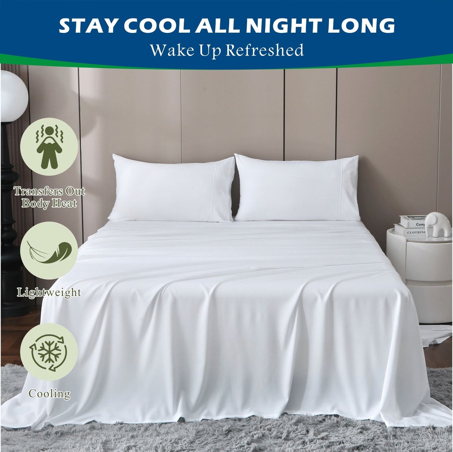 3 Piece Hotel Bamboo Cooling Sheet Set -Ultra Soft 2000TC Breathable Bed Sheets Set with 37 Centimetre Deep Pocket-Cooling Sheets for Hot Sleepers(White,Single)