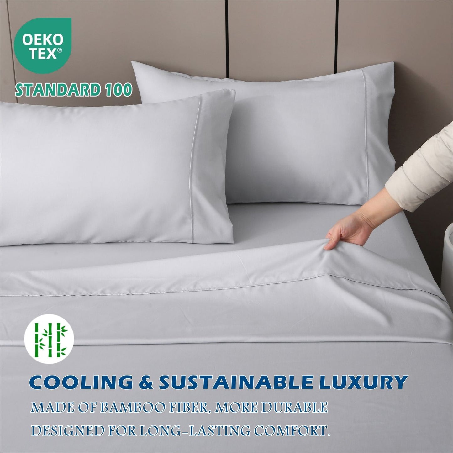 3 Piece Hotel Bamboo Cooling Sheet Set -Ultra Soft 2000TC Breathable Bed Sheets Set with 37 Centimetre Deep Pocket-Cooling Sheets for Hot Sleepers(Silver-gray,Single)