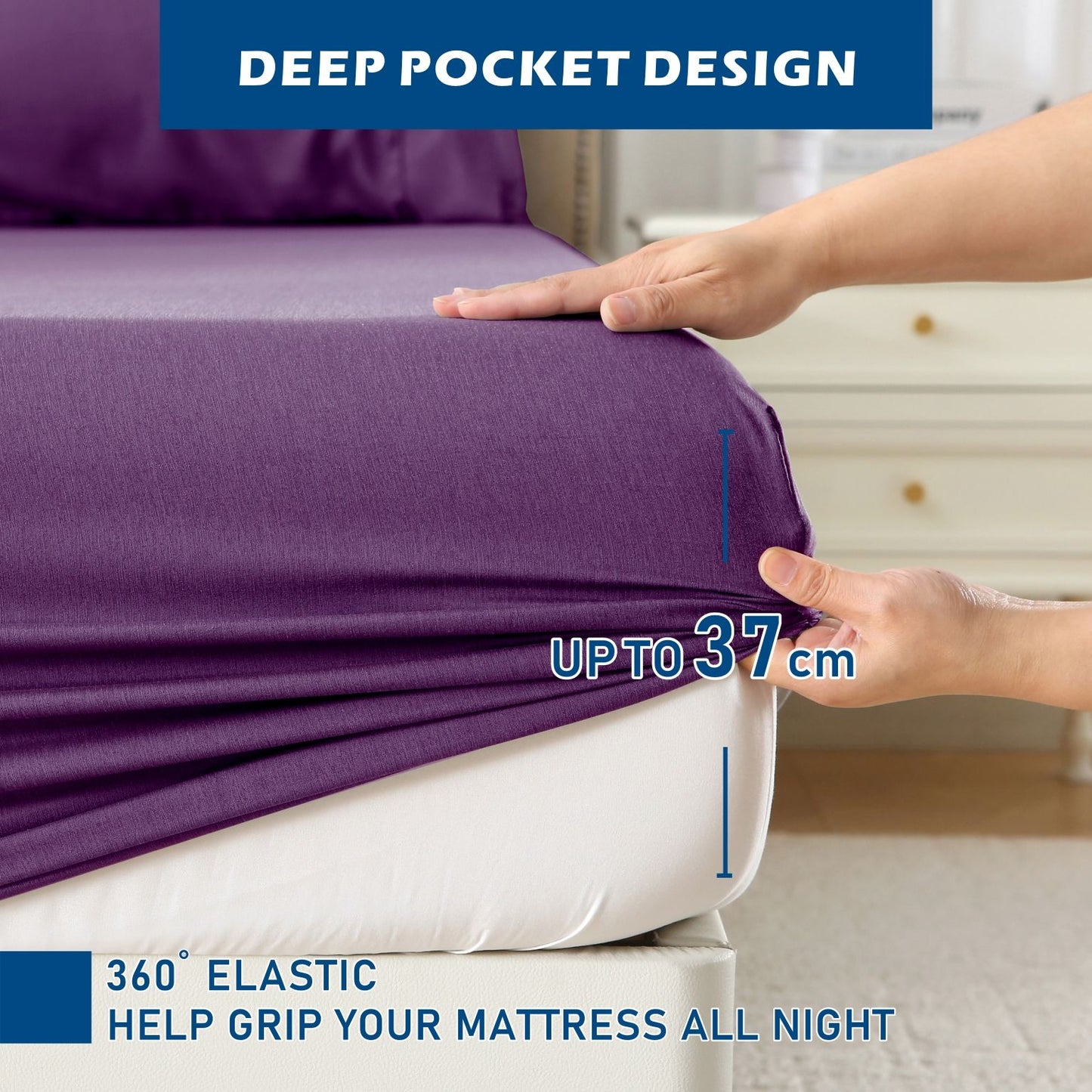 4 Piece Hotel Bamboo Cooling Sheet Set -Ultra Soft 2000TC Breathable Bed Sheets Set with 37 Centimetre Deep Pocket-Cooling Sheets for Hot Sleepers(Purple,Super King)