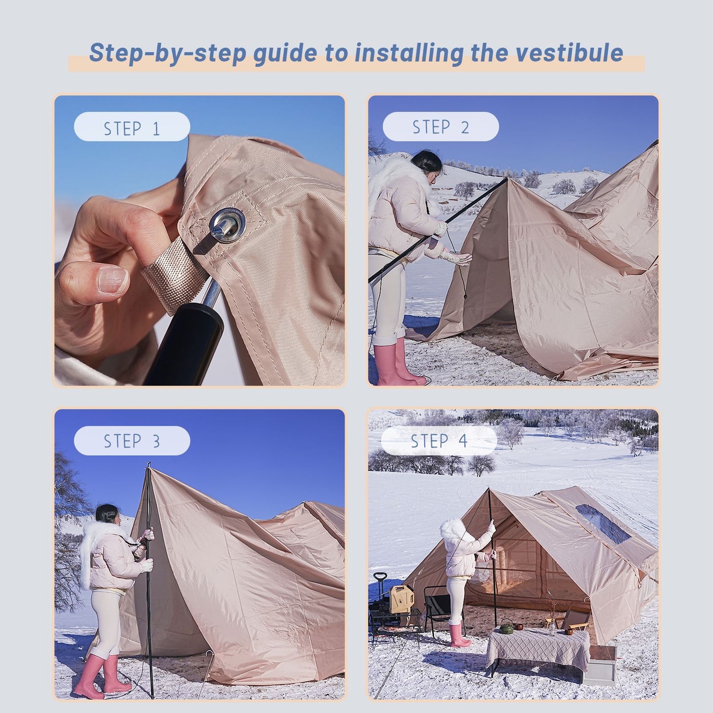 Inflatable Camping Tent with Canopy, Easy Setup Large 4-6 Person Family Waterproof Air Tent, Heavy Duty Cabin Glamping Hiking Blow up Tent with Awning Extension Porch & Air Pump -Khaki