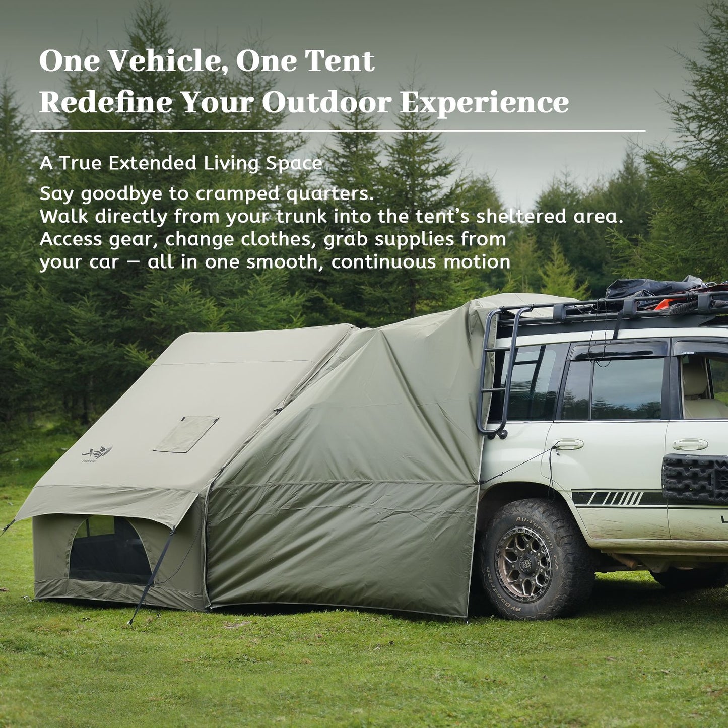 Dark Green Inflatable Camping Tent with Canopy, Large 4-6 Person, Waterproof, Heavy Duty Cabin Glamping Hiking Blow Up Tent with Awning Extension Porch and Air Pump