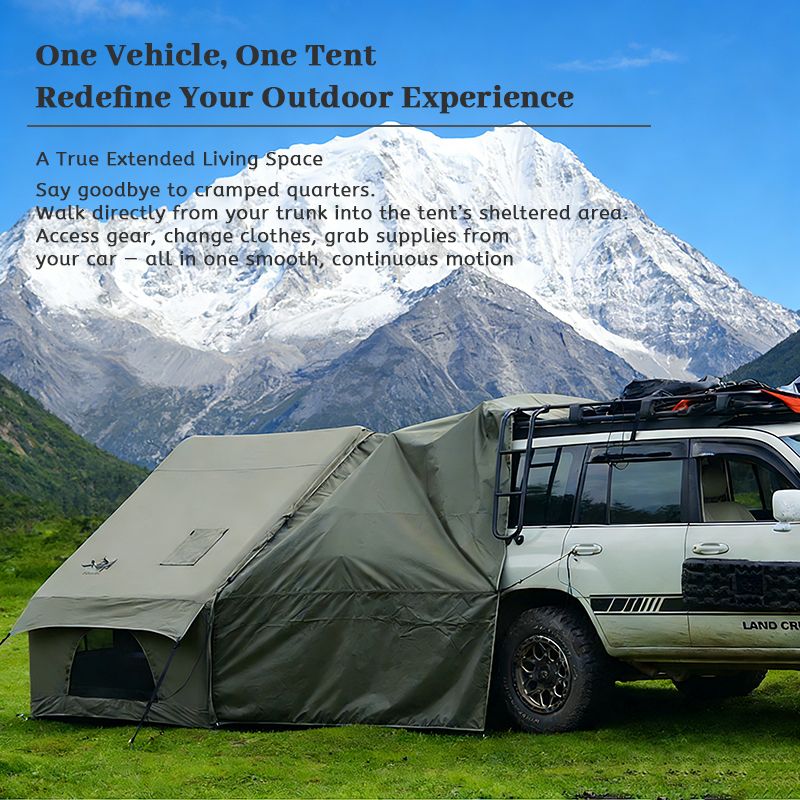 Dark Green Inflatable Camping Tent with Canopy, Large 4-6 Person, Waterproof, Heavy Duty Cabin Glamping Hiking Blow Up Tent with Awning Extension Porch and Air Pump
