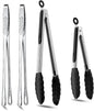 4 Pcs Kitchen Tongs Stainless Steel Set-9" & 12" Tong with Non Slip Silicone Tips and Grip, 11" Stainless Steel Cooking Tongs, Heat Resistant Kitchen Utensils for Cooking Baking Buffet