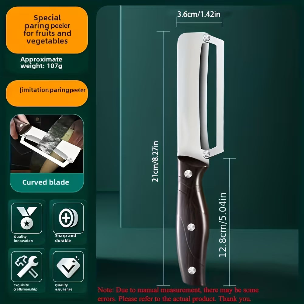 Heavy-duty stainless steel vegetable peeler and slicer - multi-functional kitchen tool with straight blade and ergonomic non-slip handle.