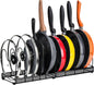 CARLA HOME Expandable Pot and Pan Organizer Rack for Cabinet with 10 Adjustable Dividers, Lid & Cookware Holder for Kitchen Pantry or Countertop Storage