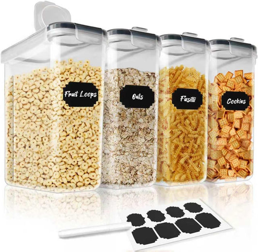 CARLA HOME Airtight Cereal Storage Containers BPA-Free Food Dispensers with Pouring Lids for Pantry & Kitchen (4 Pack 2,5L)
