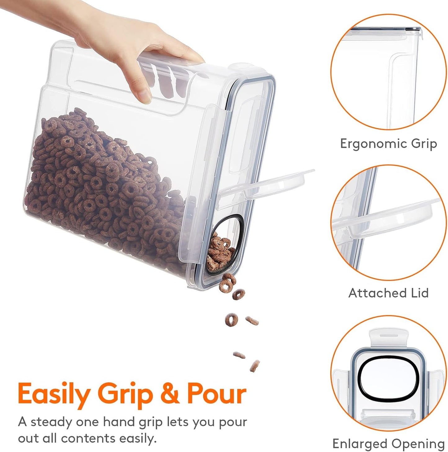 CARLA HOME Airtight Cereal Storage Containers BPA-Free Food Dispensers with Pouring Lids for Pantry & Kitchen (4 Pack 2,5L)