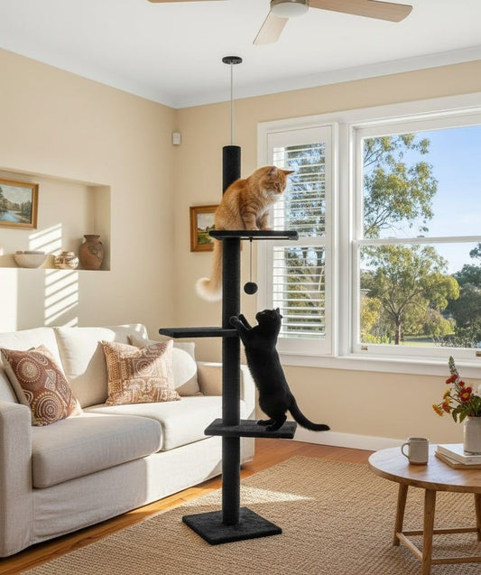 CARLA HOME Floor to Ceiling Cat Tree Tower with Adjustable Height 230-286cm for Indoor Cats (Black)