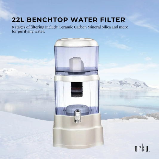 Orku 22L Benchtop Water Filters - 8 Stage Mineral Gravity Filtration System