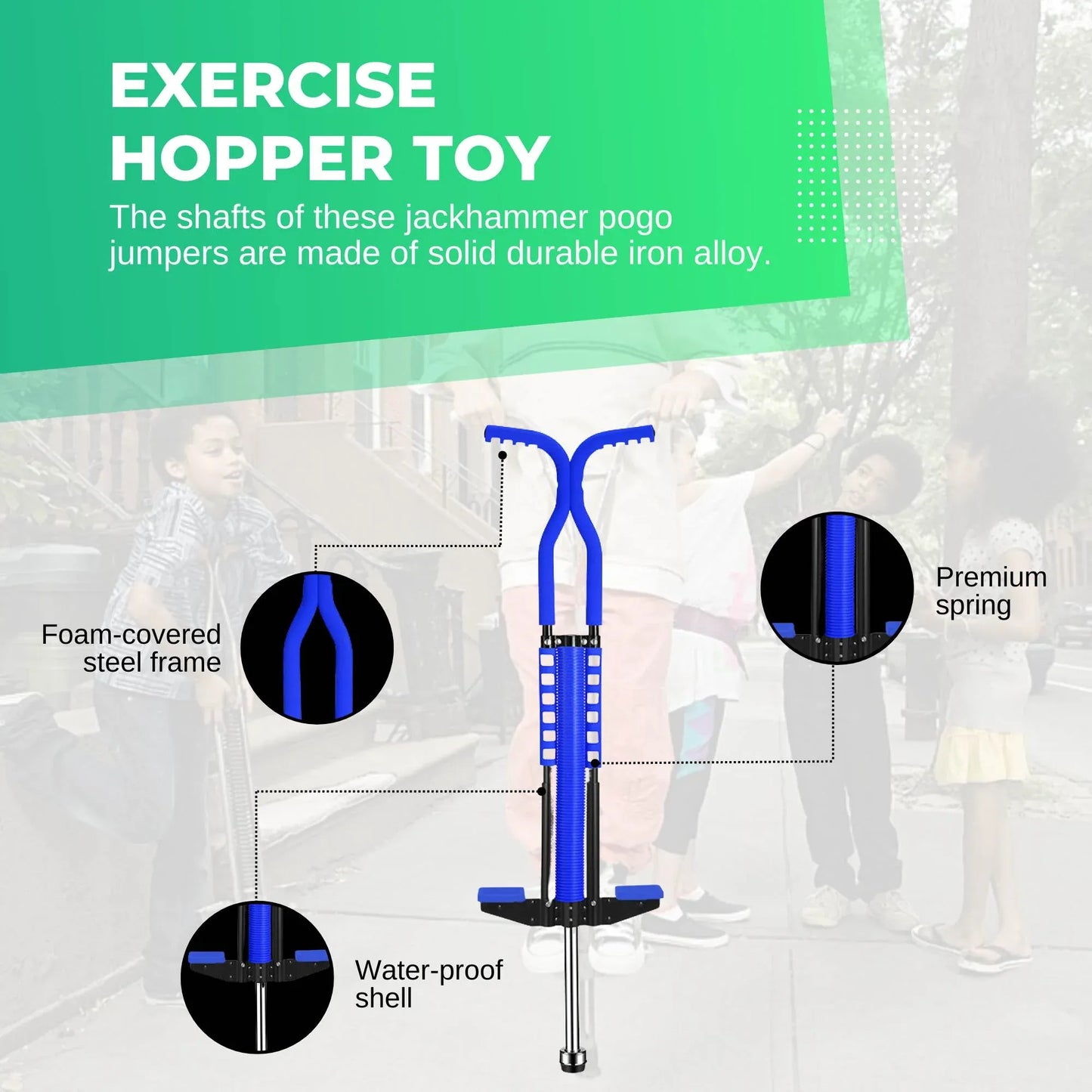 Social Hike Blue Pogo Stick - Kids Jumping Jackhammer Exercise Hopper Toy