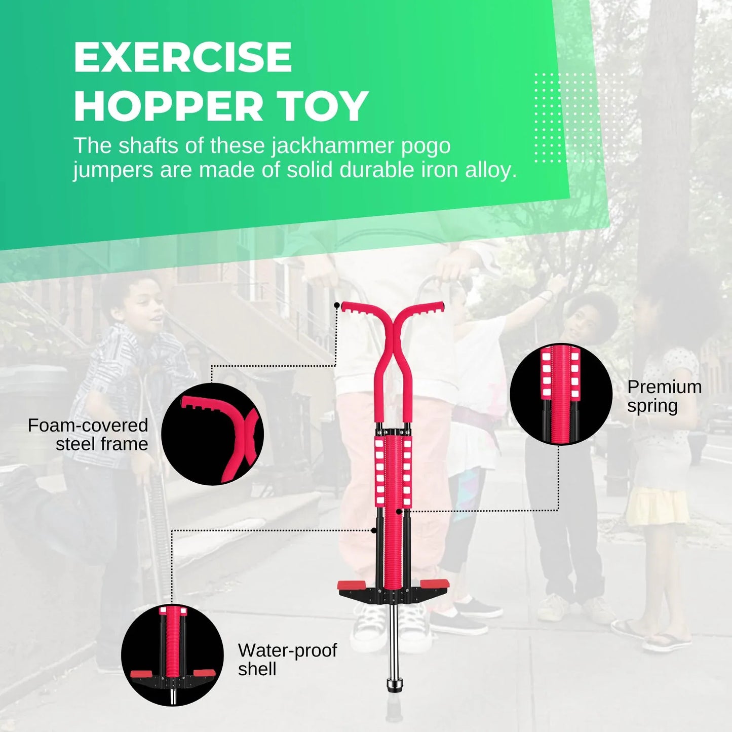 Social Hike Red Pogo Stick - Kids Jumping Jackhammer Exercise Hopper Toy