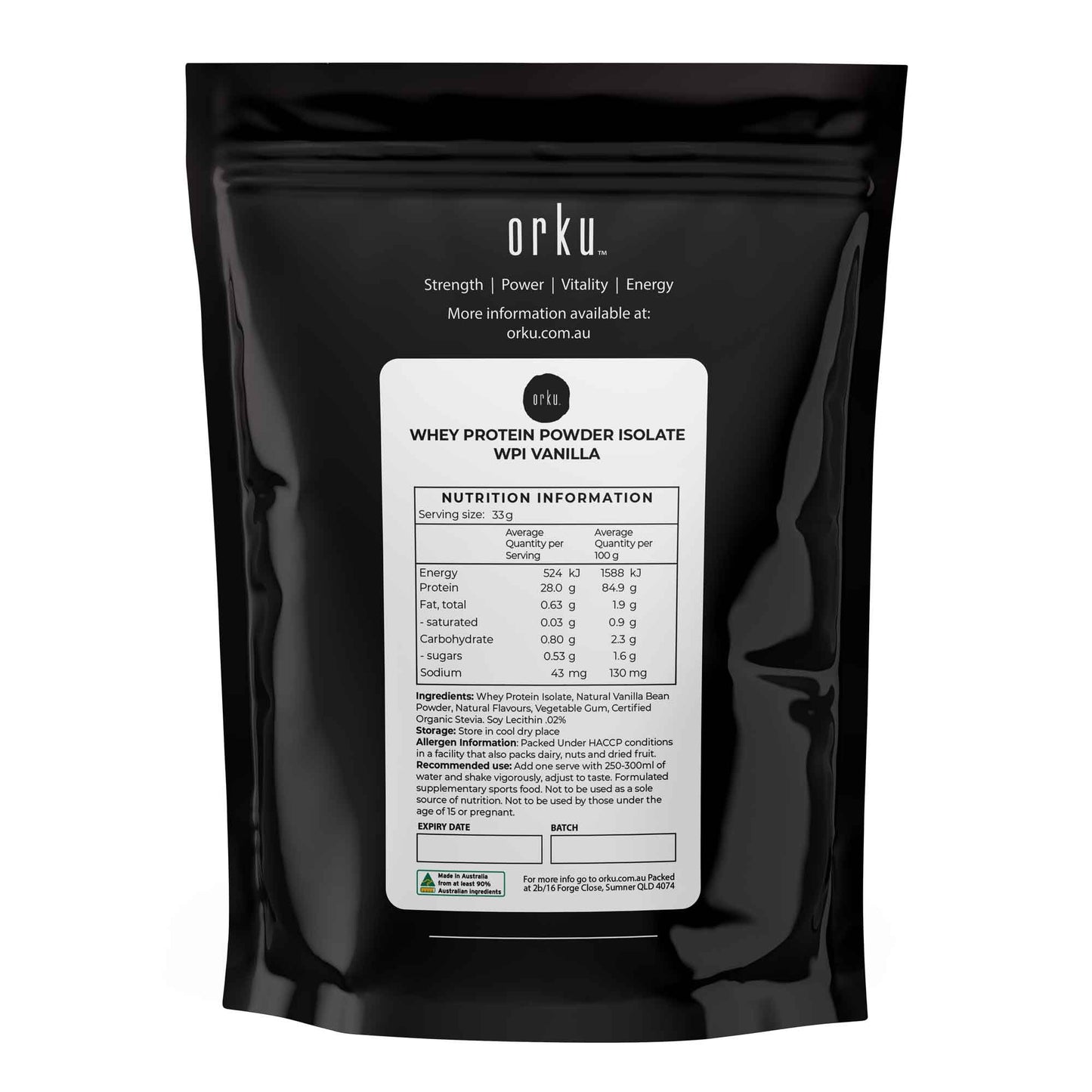 Orku 400g WPI Whey Protein Isolate Powder - Vanilla Bag | Sports Food