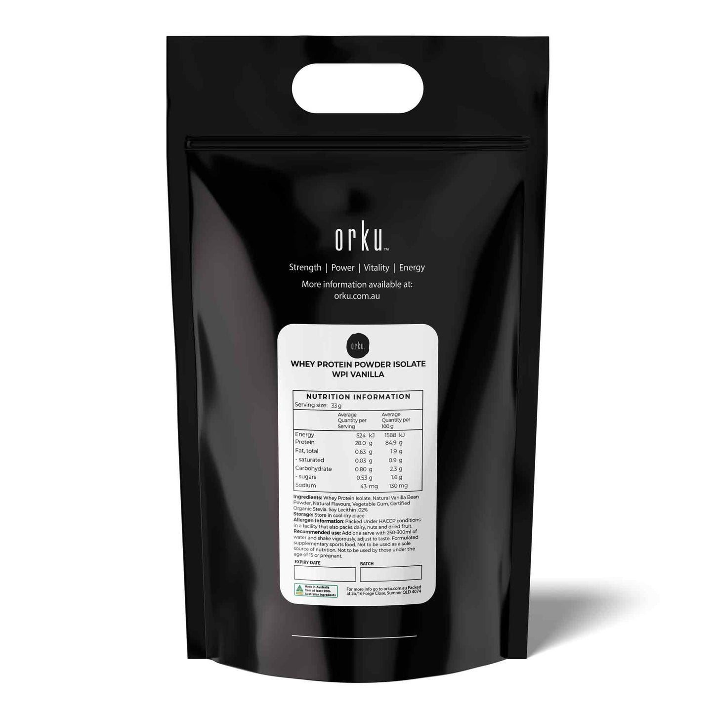 Orku 10Kg WPI Whey Protein Isolate Powder - Vanilla Bag| Sports Food