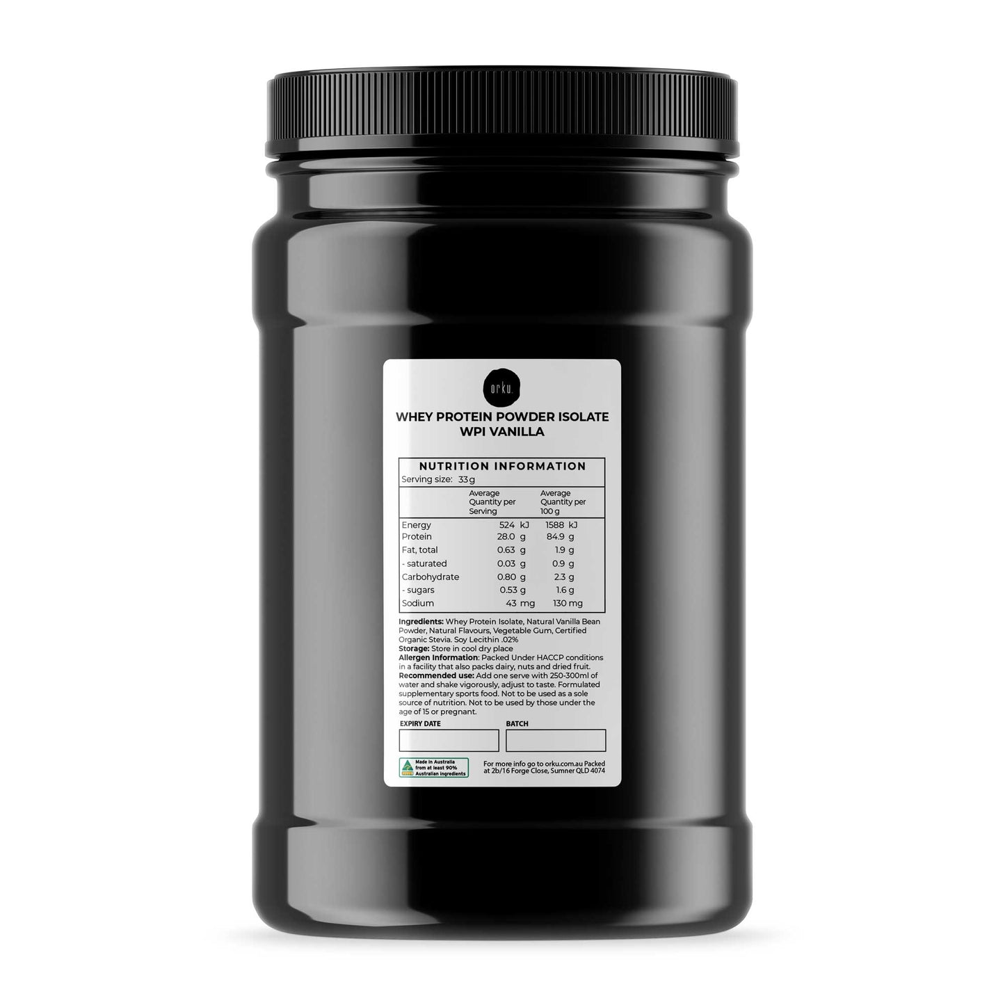 Orku 1Kg WPI Whey Protein Isolate Powder - Vanilla Jar | Sports Food