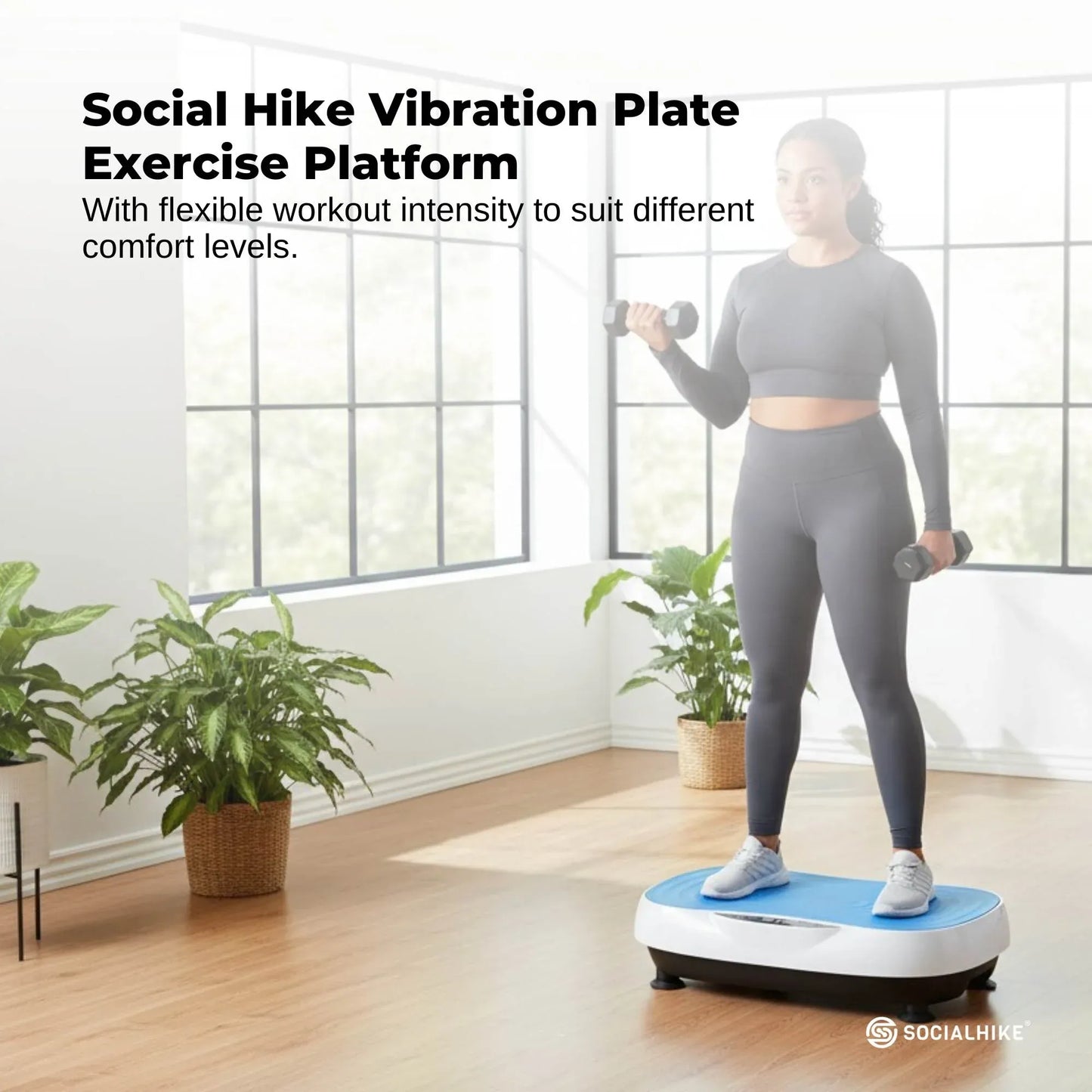 Social Hike 55cm Vibration Plate Machine Full Body Exercise Platform 200W Blue