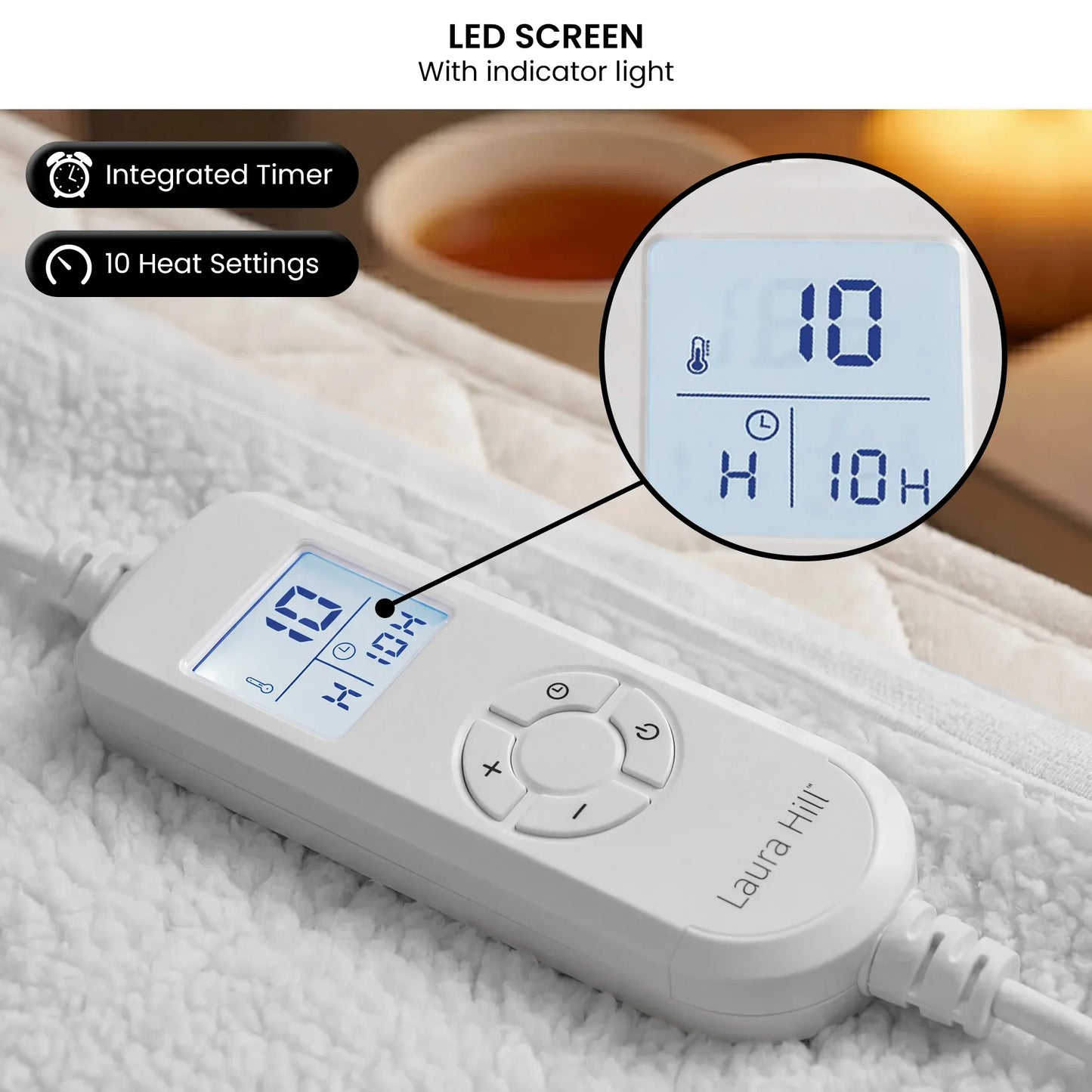 Laura Hill Double Electric Heated Underlay Blanket Fleecy Fabric with Timer