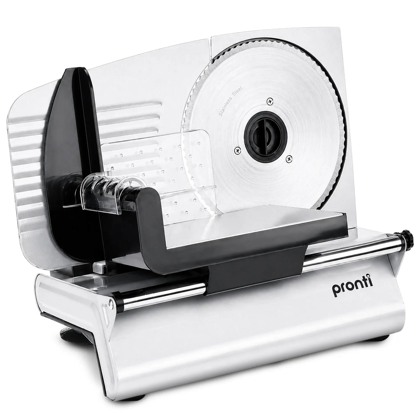 Pronti White Electric Food Slicer 200W with Adjustable Thickness 1 to 15mm Serrated and Fine Edge Stainless Steel Blades