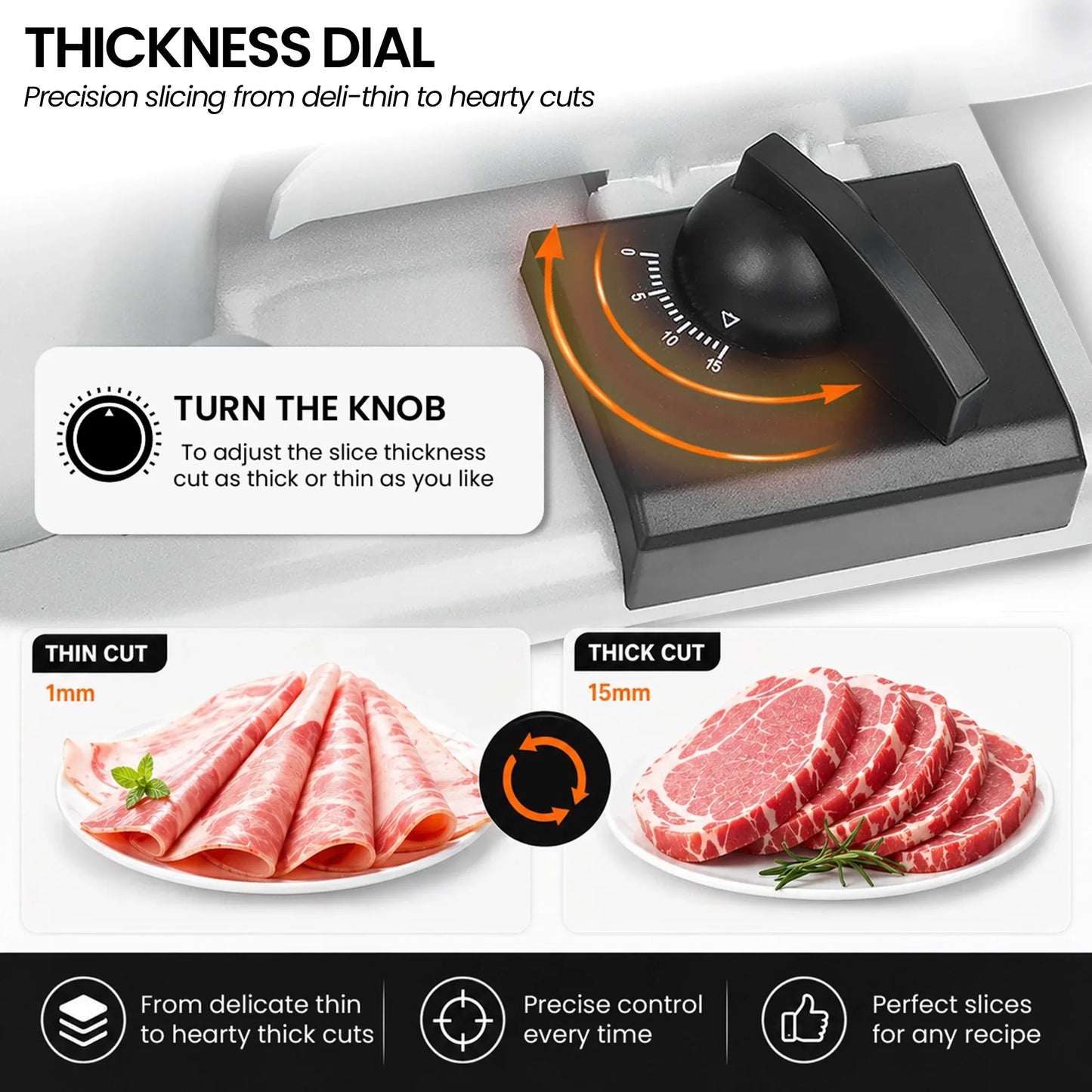 Pronti White Electric Food Slicer 200W with Adjustable Thickness 1 to 15mm Serrated and Fine Edge Stainless Steel Blades
