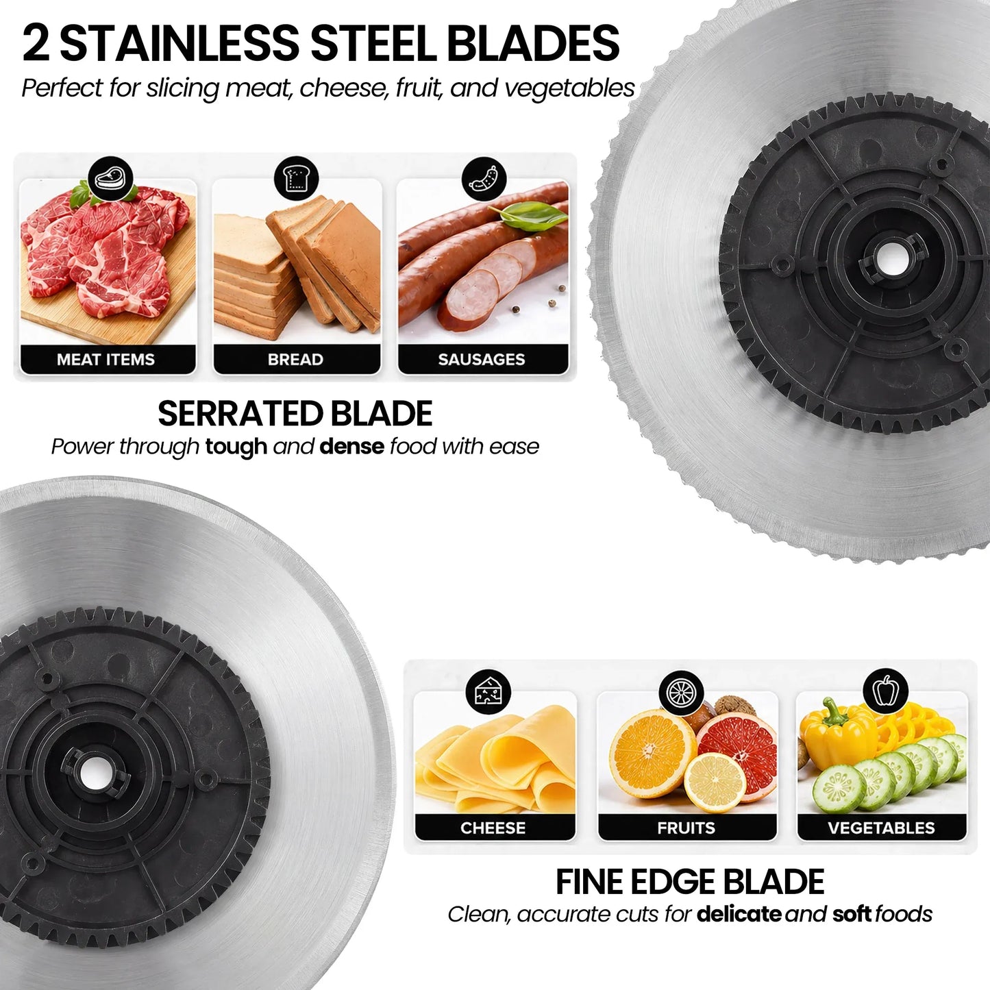 Pronti Black Electric Food Slicer 200W with Adjustable Thickness 1 to 15mm Serrated and Fine Edge Stainless Steel Blades