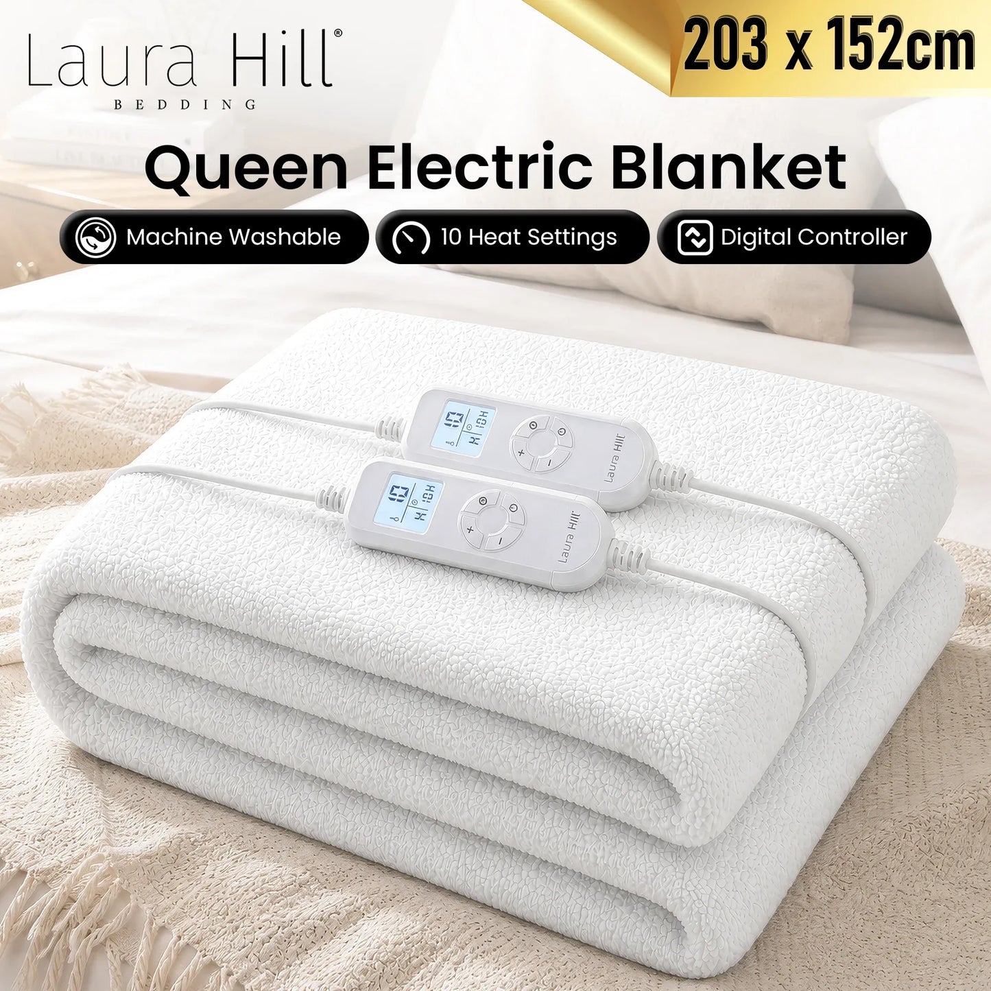Laura Hill Queen Electric Heated Underlay Blanket Fleecy Fabric with Timer