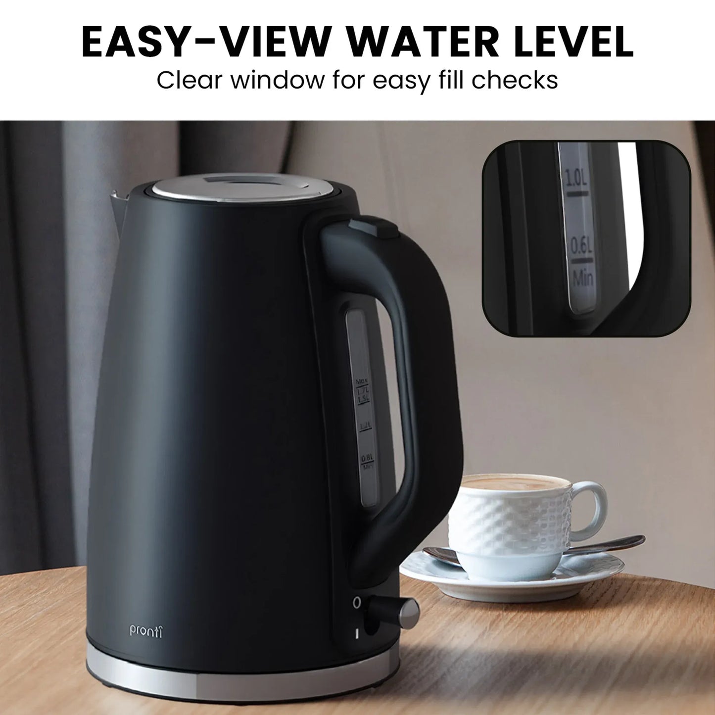 Pronti Silver Noir Collection 4 Slice Toaster and Kettle Bundle