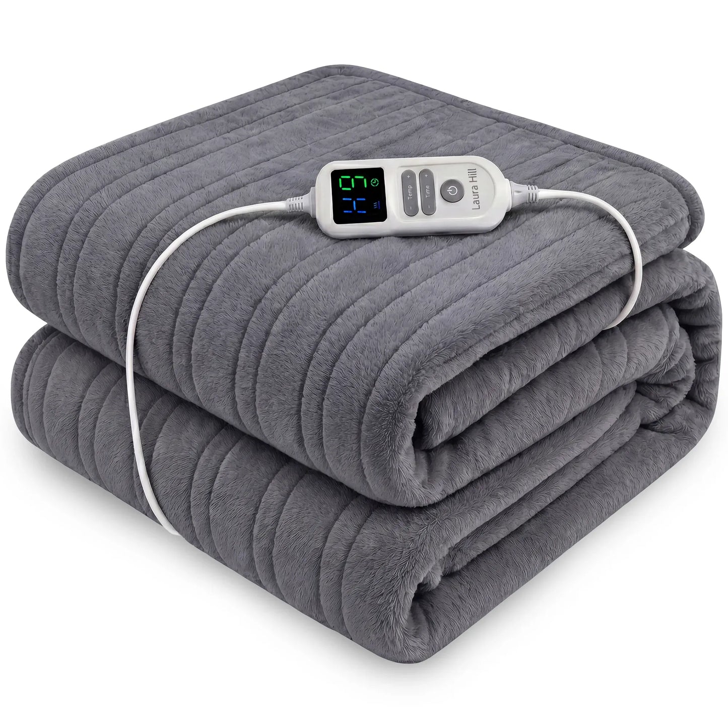 Laura Hill XL Electric Heated Blanket Throw Soft Coral Fleece with 10 Heat Settings - Grey