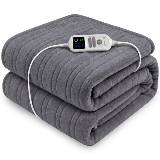 Laura Hill XL Electric Heated Blanket Throw Soft Coral Fleece with 10 Heat Settings - Grey
