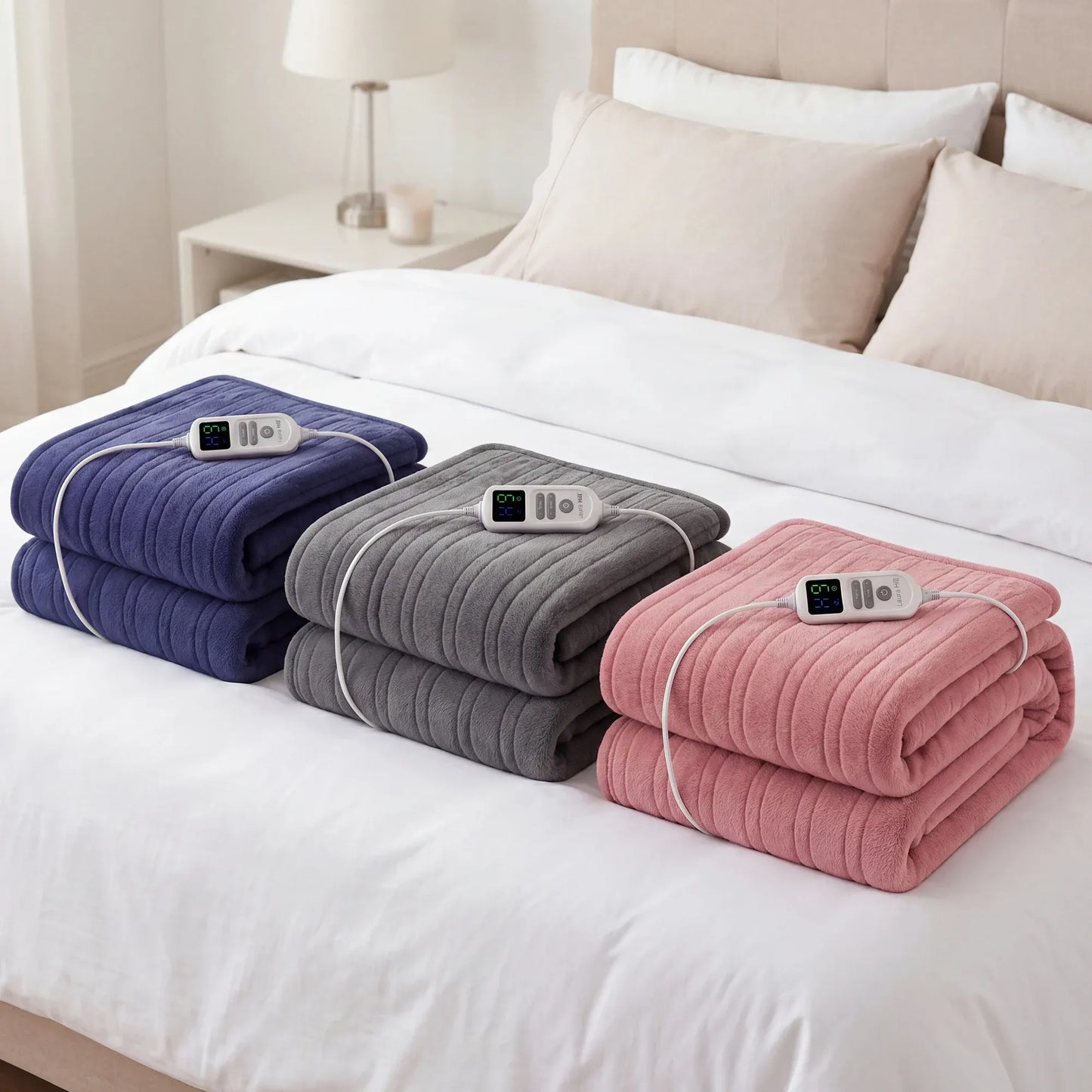 Laura Hill XL Electric Heated Blanket Throw Soft Coral Fleece with 10 Heat Settings - Grey