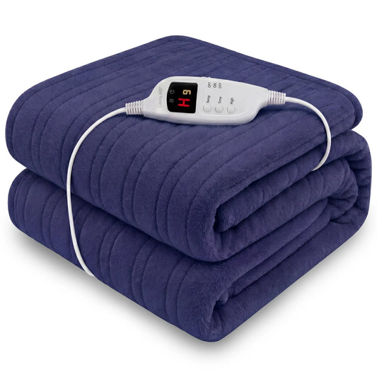 Laura Hill Electric Heated Blanket Throw Soft Coral Fleece w/ 9 Heat Settings - Blue
