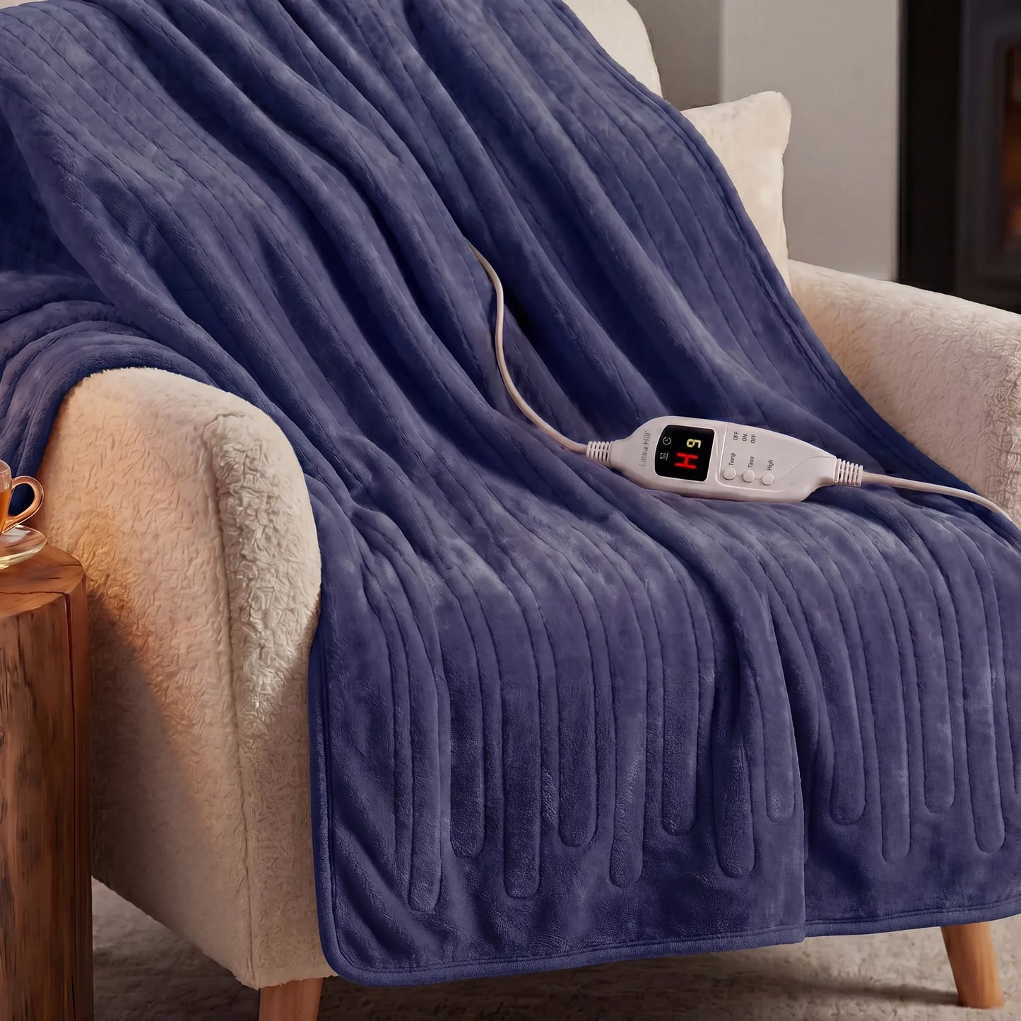 Laura Hill Electric Heated Blanket Throw Soft Coral Fleece w/ 9 Heat Settings - Blue