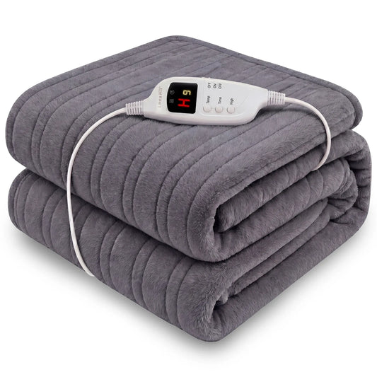 Laura Hill Electric Heated Blanket Throw Soft Coral Fleece w/ 9 Heat Settings - Grey