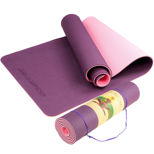 Yoga Exercise Mat - Powertrain TPE 8mm Thick Fitness Mat in Dark Purple