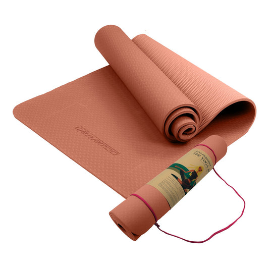 Powertrain Dual Layer 6mm Yoga Mat | Peach | Non-slip Surface And Carry Strap For Ultimate Comfort And Portability