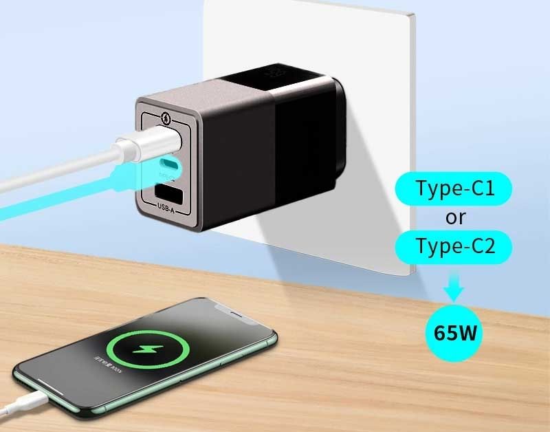 OXHORN NB-PD65CCAB PD GaN Charger 65W 3 Ports Black