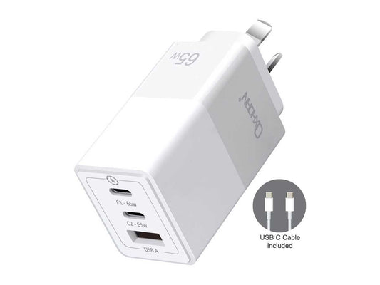 OXHORN NB-PD65CCAW PD GaN Charger 65W 3 Ports White