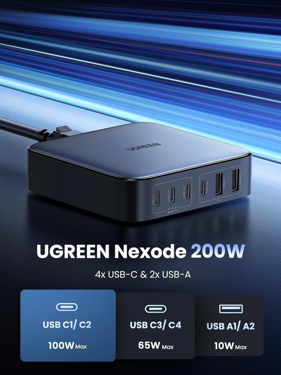 UGREEN 35044A Nexode 200W 6-port GaN Desktop Fast Charger