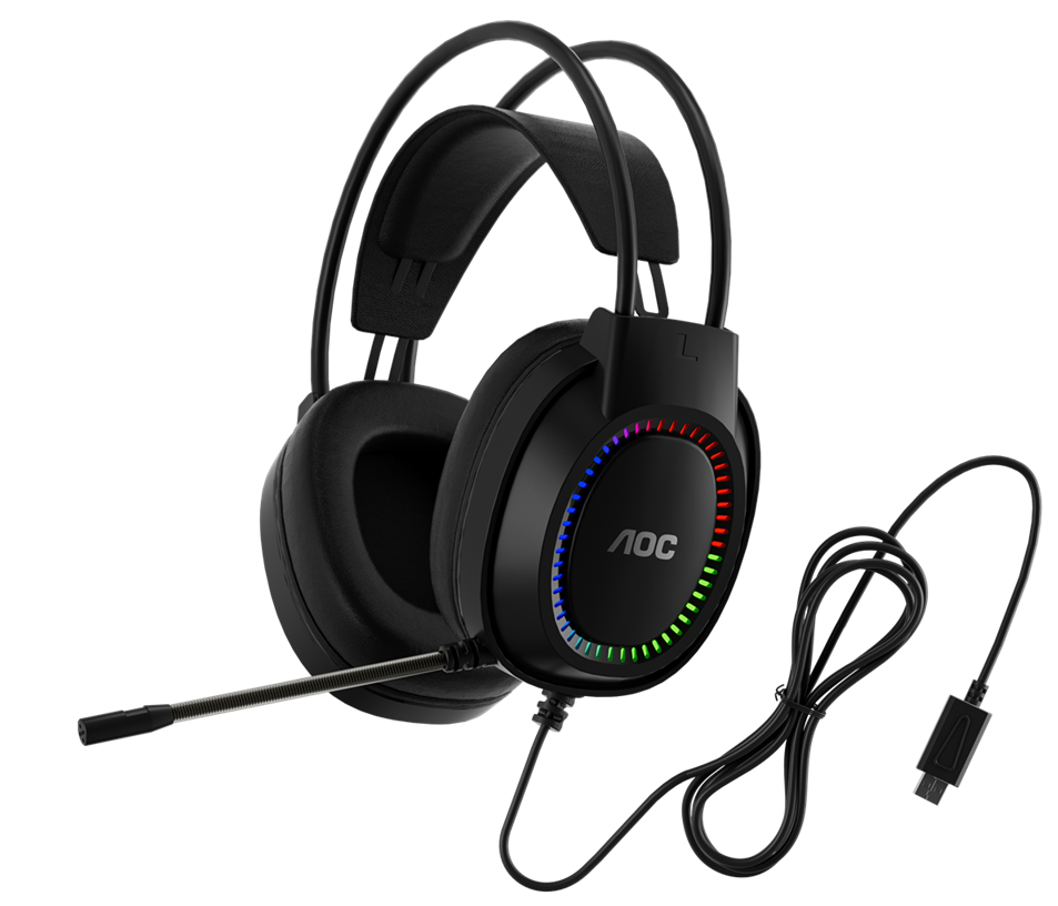 AOC ACG2500BK Wired RGB USB Gaming Stereo Headset 2M Cable Black
