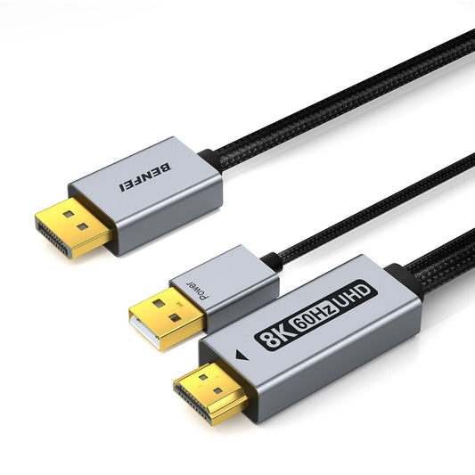 BENFEI 000419GY 8K DisplayPort V1.4 to HDMI V2.1 Aluminum Shell, Nylon Braided Cable 1.8M