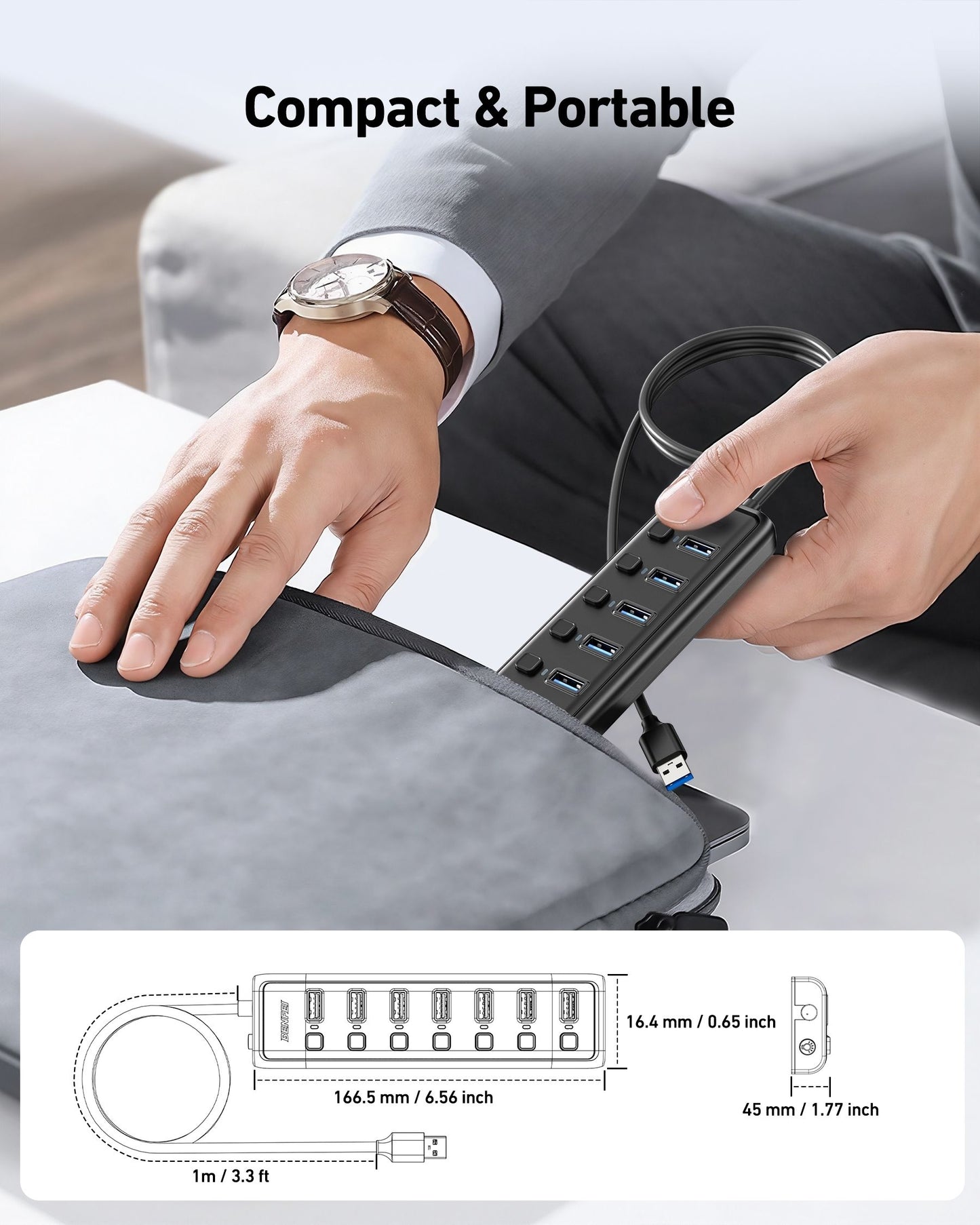 BENFEI 000425BK USB3.0 to 7 Port USB3.0 HUB (Black)