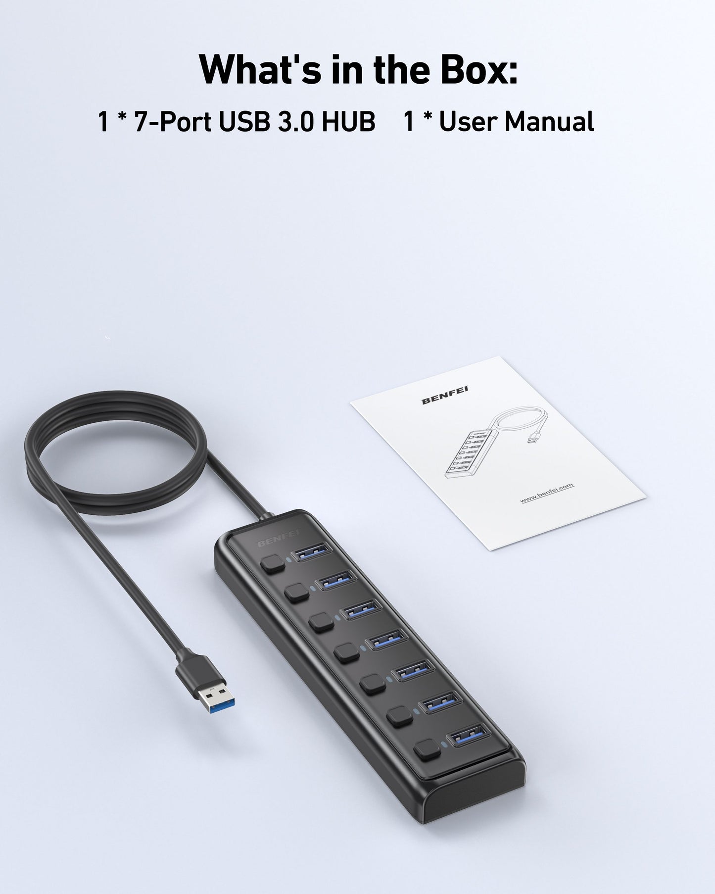 BENFEI 000425BK USB3.0 to 7 Port USB3.0 HUB (Black)