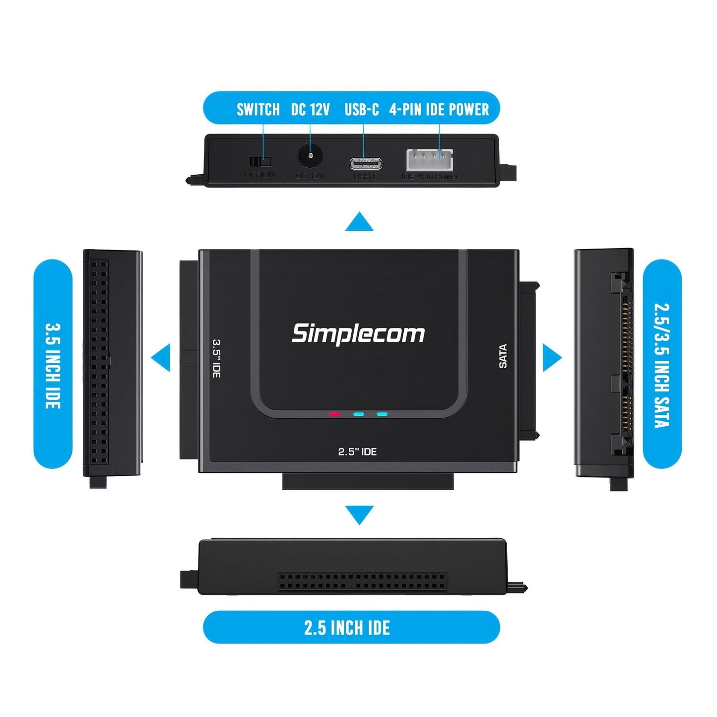 Simplecom SA492C SuperSpeed USB to 2.5", 3.5" & 5.25" SATA/IDE Adapter with Power Supply