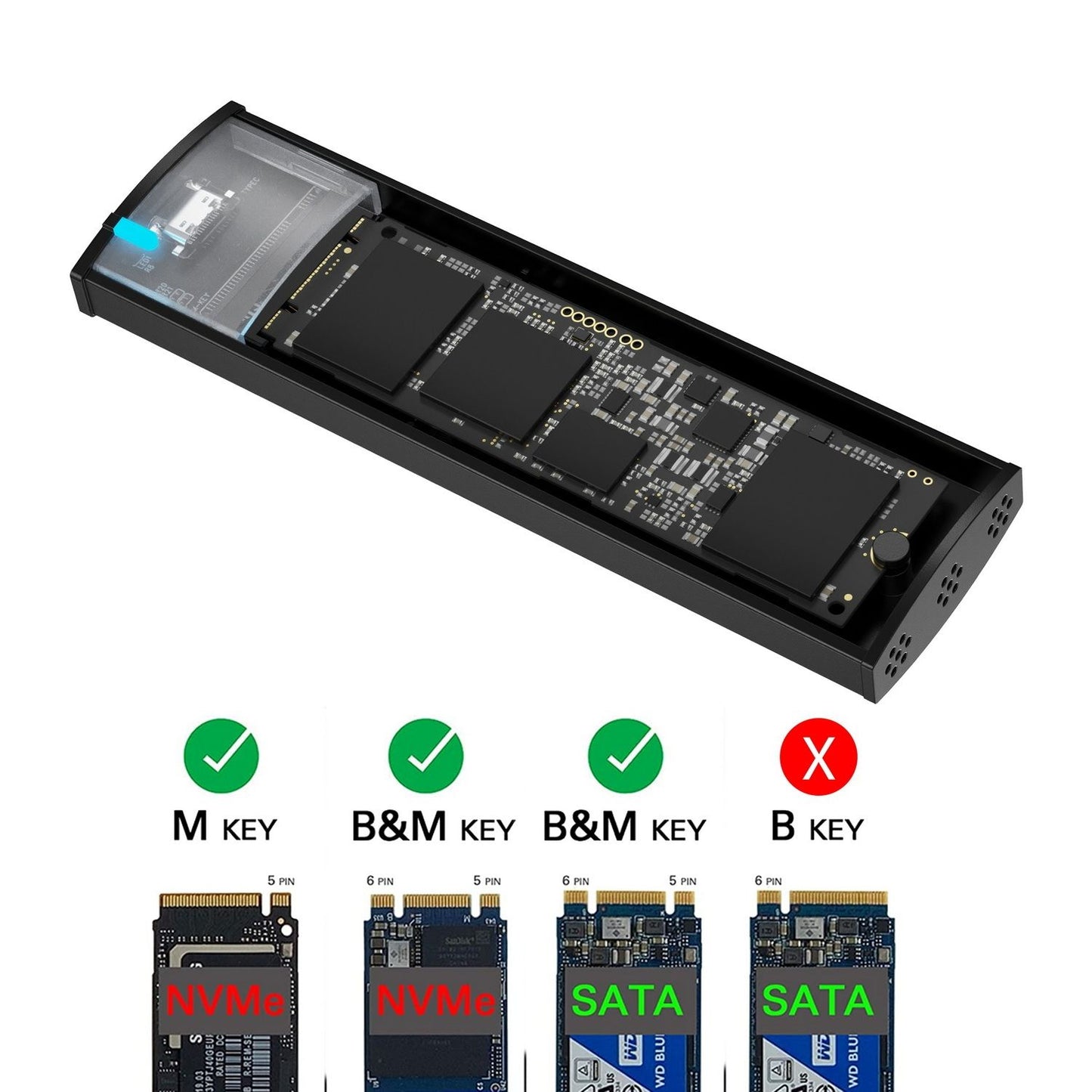 Simplecom SE517 NVMe / SATA Dual Protocol M.2 SSD Tool-Free USB-C Enclosure USB 3.2 Gen 2 10Gbps