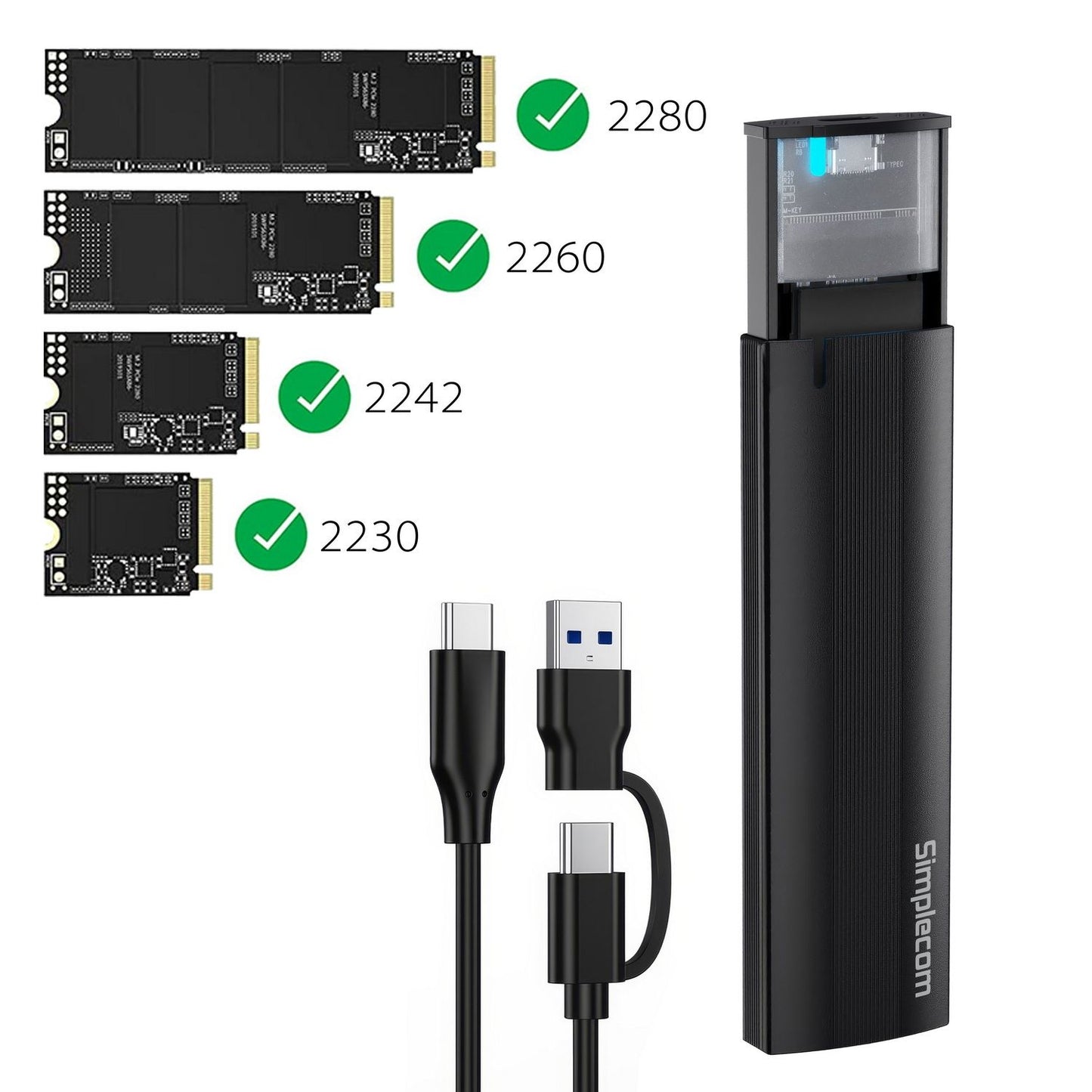 Simplecom SE517 NVMe / SATA Dual Protocol M.2 SSD Tool-Free USB-C Enclosure USB 3.2 Gen 2 10Gbps