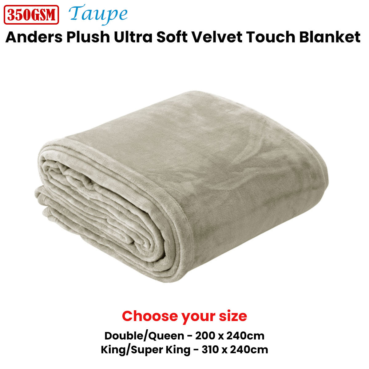 In 2 Linen 350GSM Plush Ultra Soft Velvet Touch Blanket Taupe Double/Queen