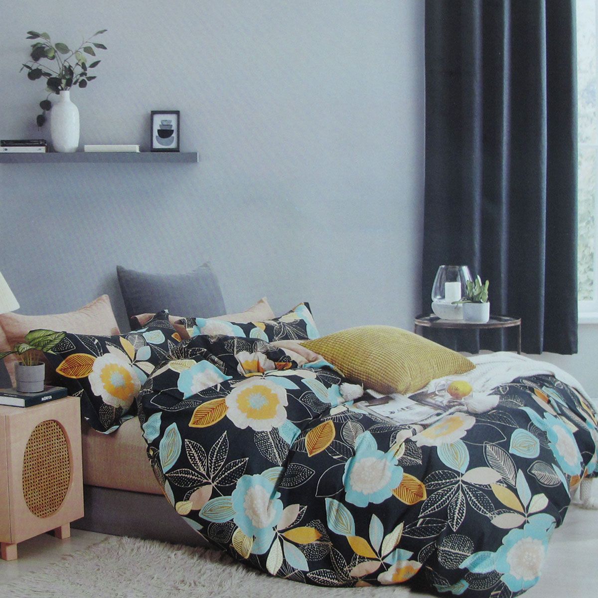 300TC Hana Flower Multi Reversible Cotton Floral Quilt Cover Set Queen