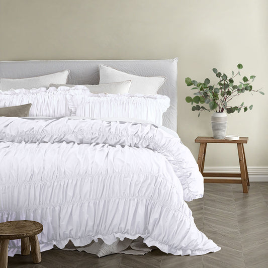 Vintage Design Homewares Haven White Washed Cotton Ruched Quilt Cover Set Double