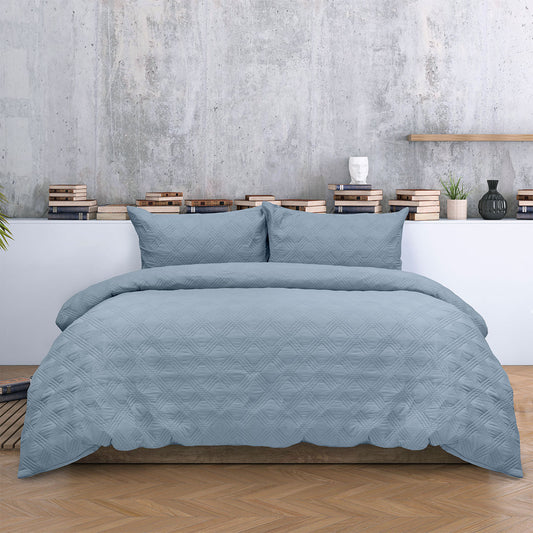 Ardor Carter Mineral Blue Embossed Vintage Washed Geometric Quilt Cover Set Queen