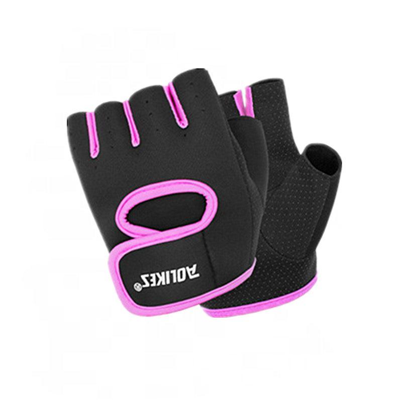 L Size Aolikes Sports Gloves Weight Lifting Exercise Training Workout Bike Riding - Black+Pink